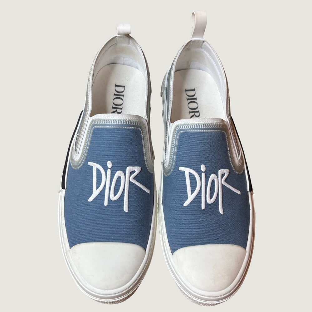 Dior x Shawn Stussy B23 Light Blue White Slip On Sneakers Size 45